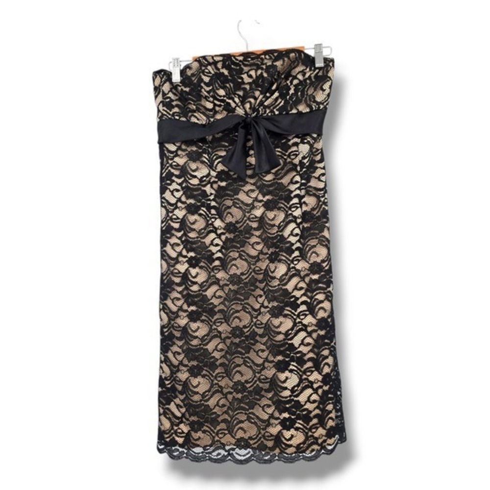 White House‎ Black Market Dress Strapless Lace Overlay Bow Size 6